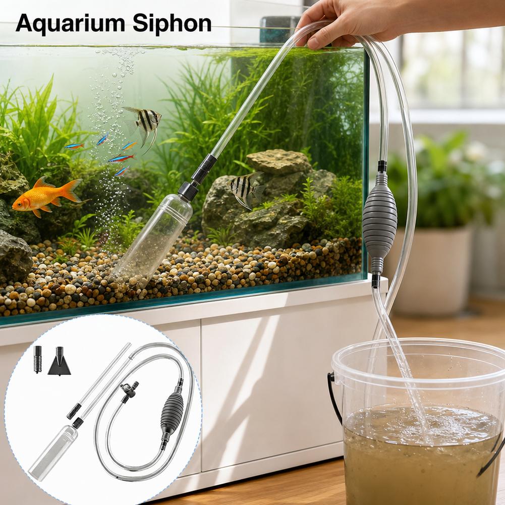 Aquarium Marine Sand - ชุดอุปกรณ์เปลี่ยนน้ำตู้ปลาแบบใช้มือ พร้อมท่อดูดตะกอน ทราย และของเสียจากปลา สำหรับทำความสะอาดตู้ปลา