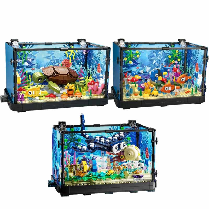 ชุดบล็อกตัวต่อตู้ปลาพร้อมไฟ，ตู - Marine Aquarium Aquascape บทวิจารณ์และราคา